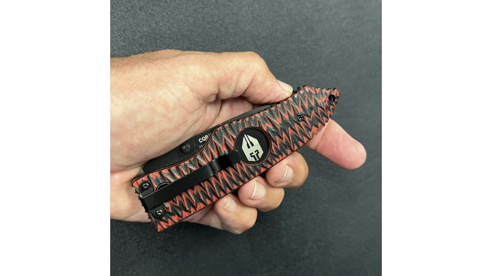 Hoffner Knives Folding Knife, 3.5in, 440c, Spear Point Blade, Chiseled Nightstalker Grip, Black Combo Blade, FK-S3CBK-CRB