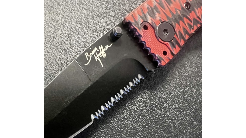 Hoffner Knives Folding Knife, 3.5in, 440c, Spear Point Blade, Chiseled Nightstalker Grip, Black Combo Blade, FK-S3CBK-CRB