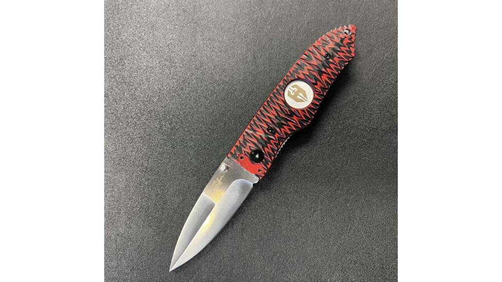 Hoffner Knives Folding Knife, 3.5in, 440c, Spear Point Blade, Chiseled Nightstalker Grip, Silver Smooth Blade, FK-S3SBS-CRB