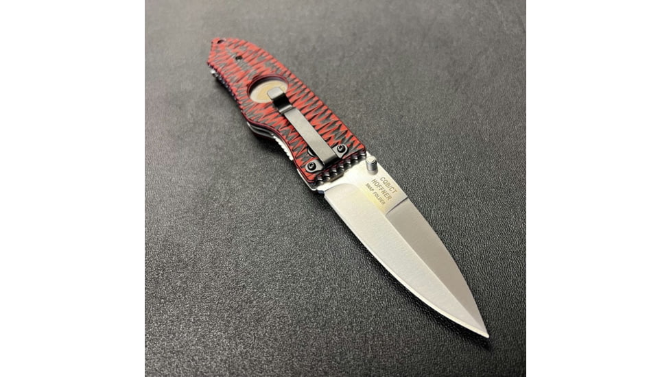 Hoffner Knives Folding Knife, 3.5in, 440c, Spear Point Blade, Chiseled Nightstalker Grip, Silver Smooth Blade, FK-S3SBS-CRB