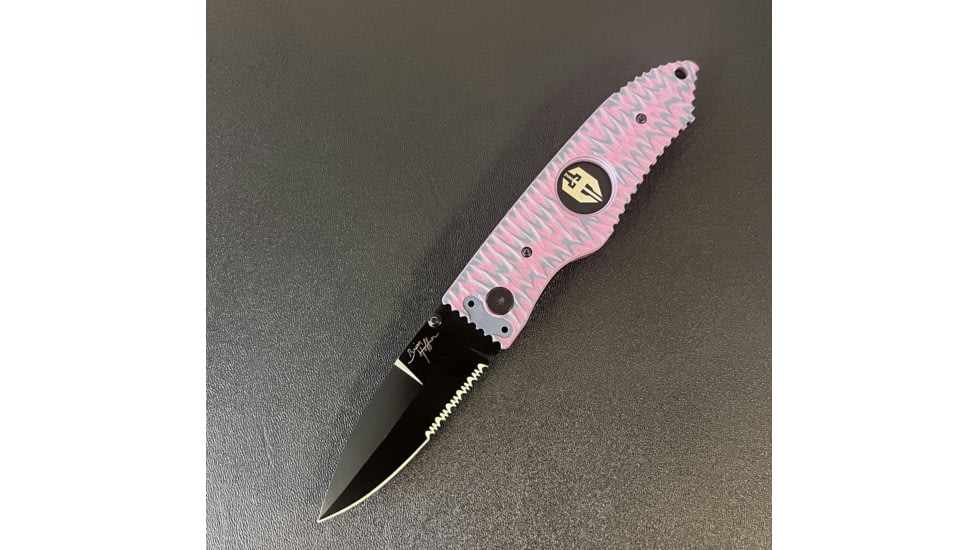 Hoffner Knives Folding Knife, 3.5in, 440c, Spear Point Blade, Chiseled Valkyrie Grip, Black Combo Blade, FK-S3CBK-CPG