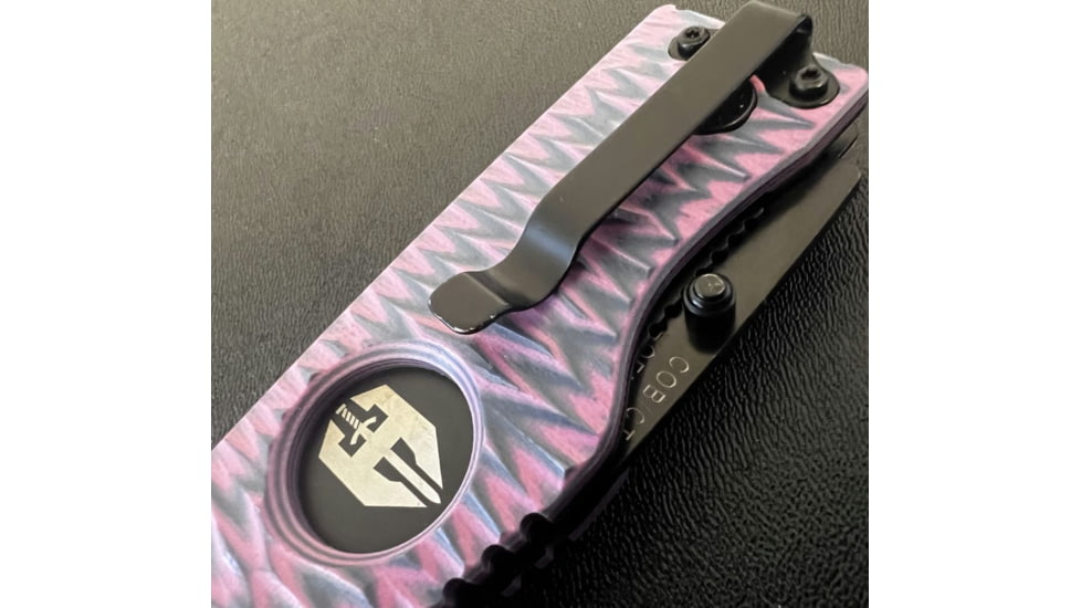 Hoffner Knives Folding Knife, 3.5in, 440c, Spear Point Blade, Chiseled Valkyrie Grip, Black Combo Blade, FK-S3CBK-CPG