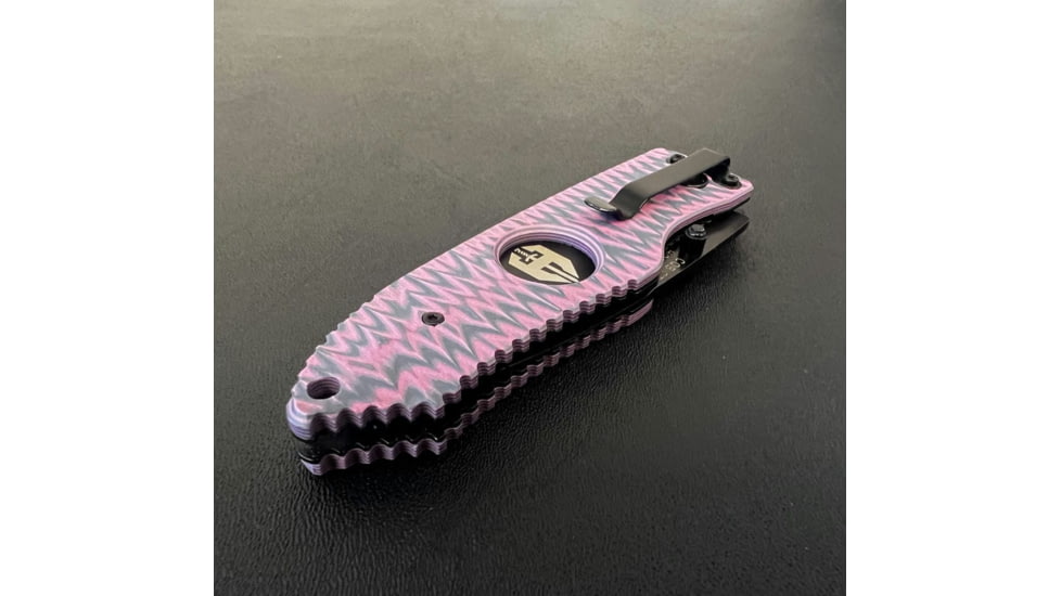 Hoffner Knives Folding Knife, 3.5in, 440c, Spear Point Blade, Chiseled Valkyrie Grip, Black Combo Blade, FK-S3CBK-CPG