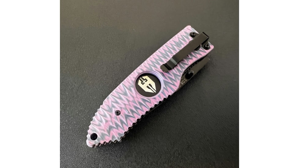 Hoffner Knives Folding Knife, 3.5in, 440c, Spear Point Blade, Chiseled Valkyrie Grip, Black Combo Blade, FK-S3CBK-CPG