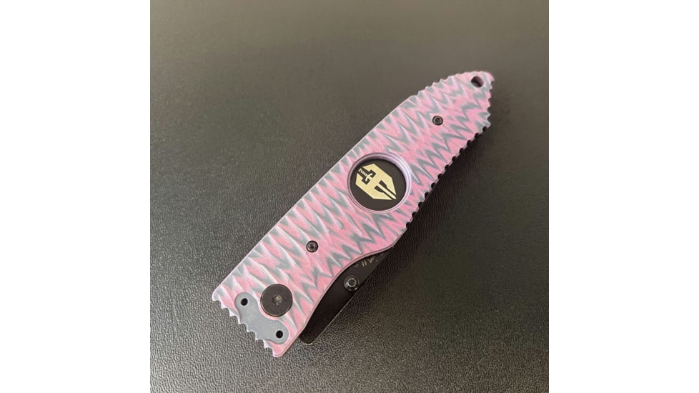 Hoffner Knives Folding Knife, 3.5in, 440c, Spear Point Blade, Chiseled Valkyrie Grip, Black Combo Blade, FK-S3CBK-CPG