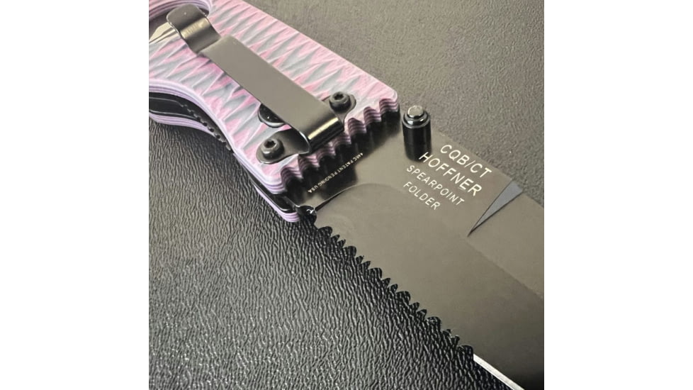 Hoffner Knives Folding Knife, 3.5in, 440c, Spear Point Blade, Chiseled Valkyrie Grip, Black Combo Blade, FK-S3CBK-CPG