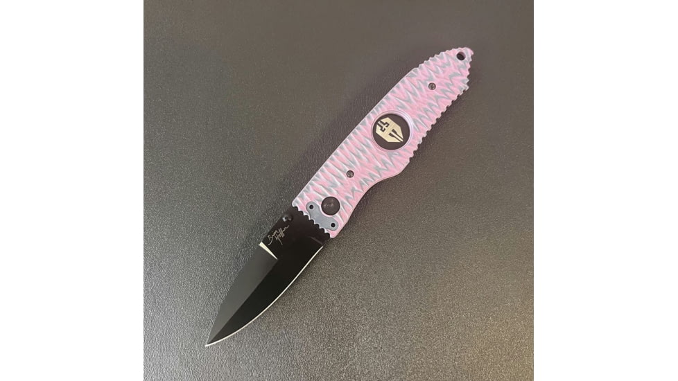 Hoffner Knives Folding Knife, 3.5in, 440c, Spear Point Blade, Chiseled Valkyrie Grip, Black Smooth Blade, FK-S3SBK-CPG