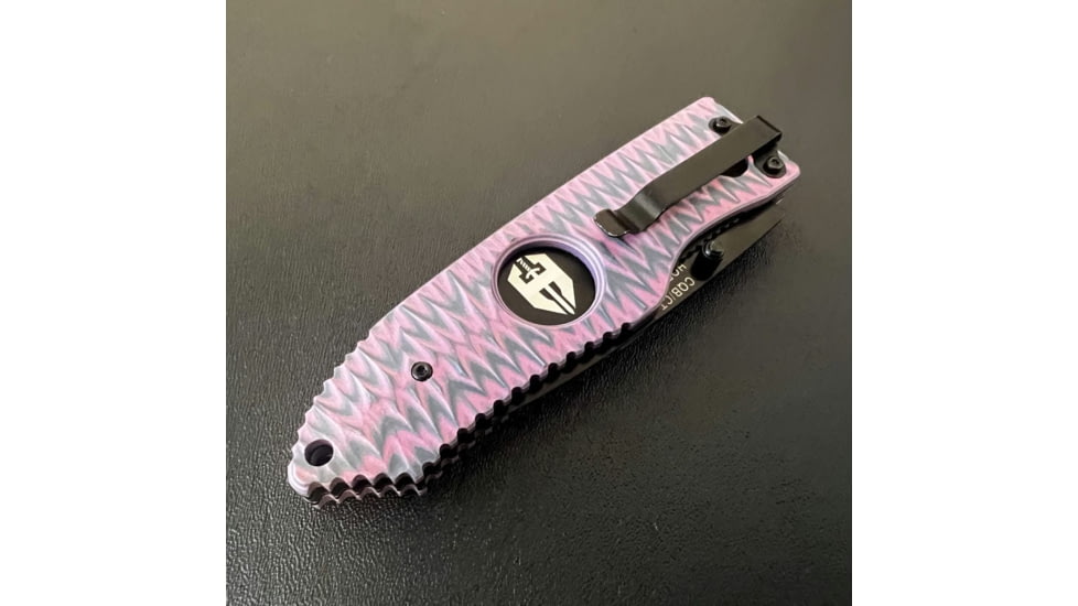 Hoffner Knives Folding Knife, 3.5in, 440c, Spear Point Blade, Chiseled Valkyrie Grip, Black Smooth Blade, FK-S3SBK-CPG