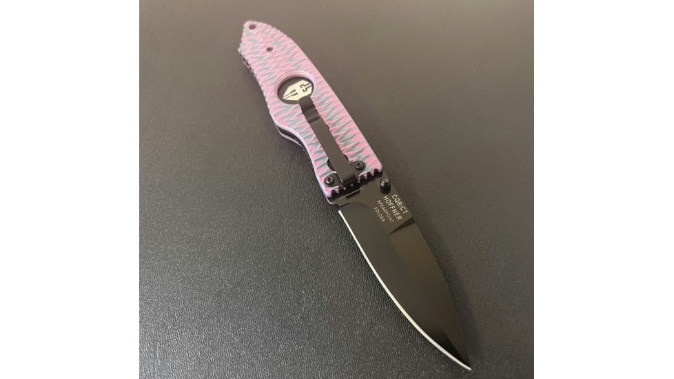 Hoffner Knives Folding Knife, 3.5in, 440c, Spear Point Blade, Chiseled Valkyrie Grip, Black Smooth Blade, FK-S3SBK-CPG