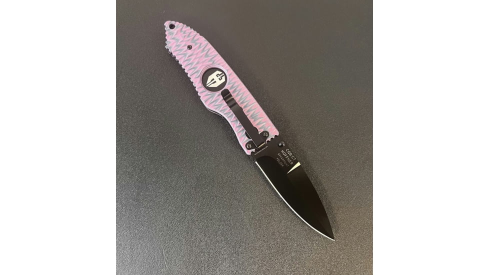 Hoffner Knives Folding Knife, 3.5in, 440c, Spear Point Blade, Chiseled Valkyrie Grip, Black Smooth Blade, FK-S3SBK-CPG