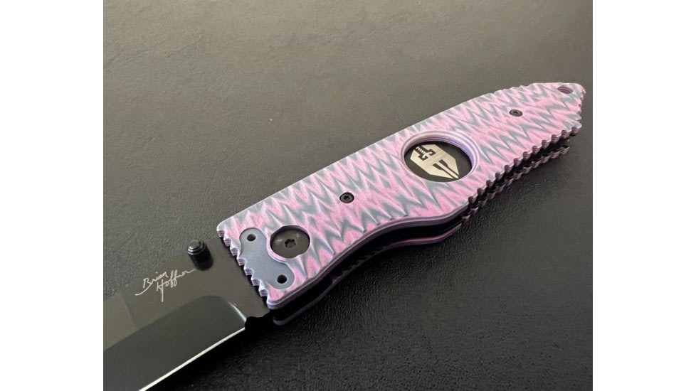 Hoffner Knives Folding Knife, 3.5in, 440c, Spear Point Blade, Chiseled Valkyrie Grip, Black Smooth Blade, FK-S3SBK-CPG