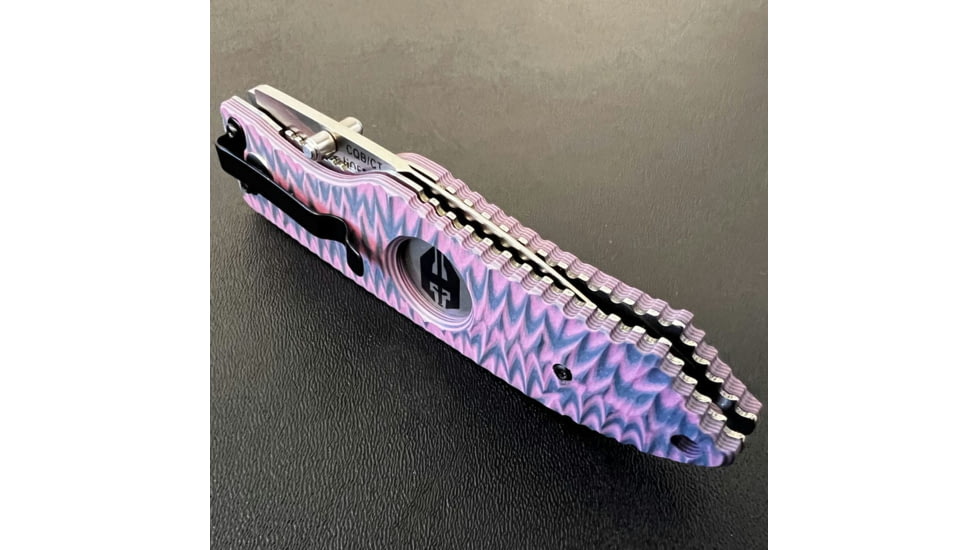 Hoffner Knives Folding Knife, 3.5in, 440c, Spear Point Blade, Chiseled Valkyrie Grip, Silver Combo Blade, FK-S3CBS-CPG