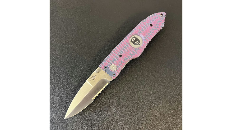 Hoffner Knives Folding Knife, 3.5in, 440c, Spear Point Blade, Chiseled Valkyrie Grip, Silver Combo Blade, FK-S3CBS-CPG