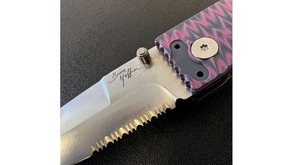 Hoffner Knives Folding Knife, 3.5in, 440c, Spear Point Blade, Chiseled Valkyrie Grip, Silver Combo Blade, FK-S3CBS-CPG