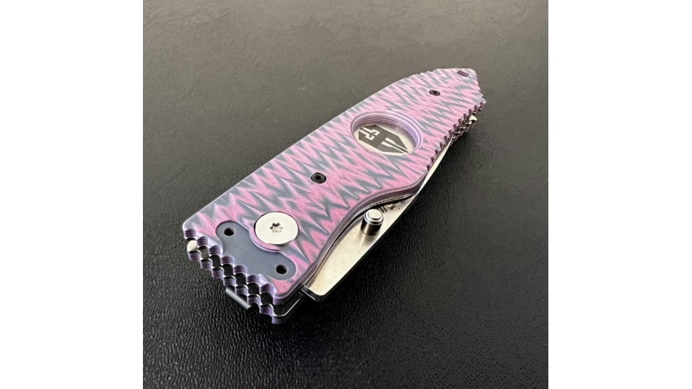 Hoffner Knives Folding Knife, 3.5in, 440c, Spear Point Blade, Chiseled Valkyrie Grip, Silver Combo Blade, FK-S3CBS-CPG