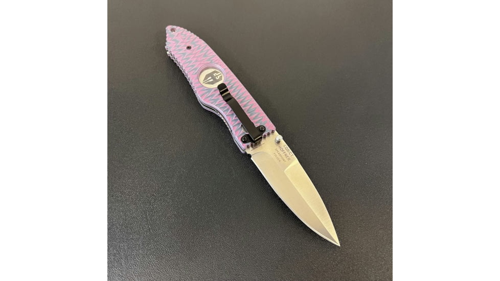 Hoffner Knives Folding Knife, 3.5in, 440c, Spear Point Blade, Chiseled Valkyrie Grip, Silver Smooth Blade, FK-S3SBS-CPG