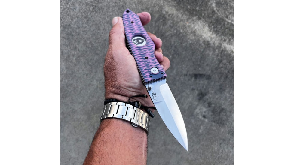 Hoffner Knives Folding Knife, 3.5in, 440c, Spear Point Blade, Chiseled Valkyrie Grip, Silver Smooth Blade, FK-S3SBS-CPG