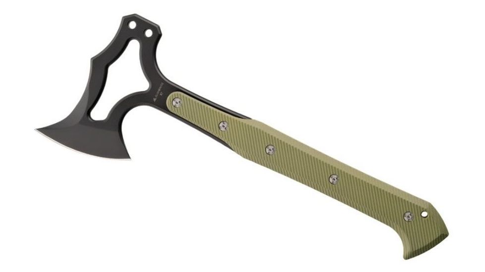 Hogue EX-T01 Tomahawk,S-7 Black Blade,G10 Olive Drab Green Scales,Sheath 35778