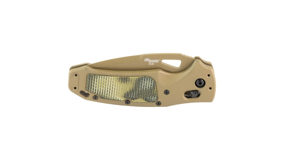 Hogue K320 AXG Folding Knife, 3.5in, Sig Sauer P320 Firearm Match, CPM-S30V, Drop Point Blade Cerakote Finish, Flat Dark Earth Handle, HO36375