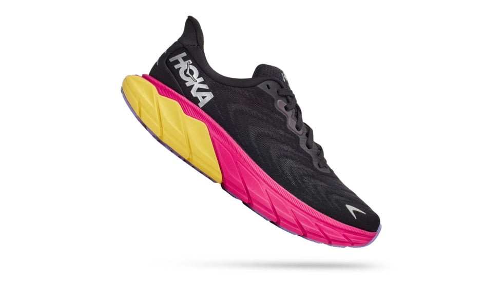 Hoka Arahi 6 Road Running - Womens, Black/Pink Yarrow, 8B, 1123195-BPYR-08B