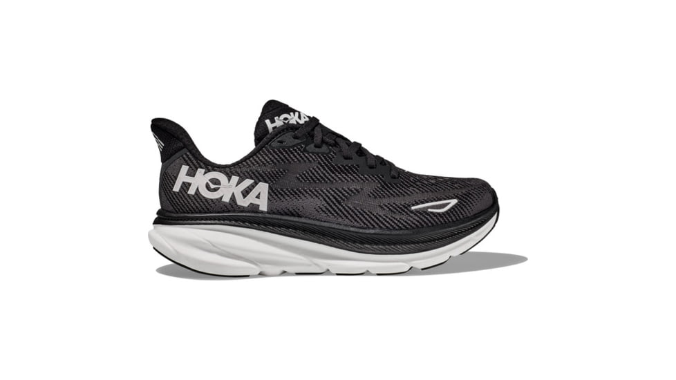 Hoka Clifton 9 Running Shoes, Wide - Mens, Black/White, 7EE, 1132210-BWHT-07EE