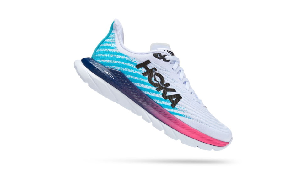 Hoka Mach 5 Road Running - Womens, White / Scuba Blue, 08.5B, 1127894-WSBB-08.5B