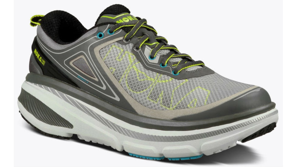 Hoka Bondi 4 Road Running Shoe - Men's-Grey/Cyan/Citrus-Wide-10