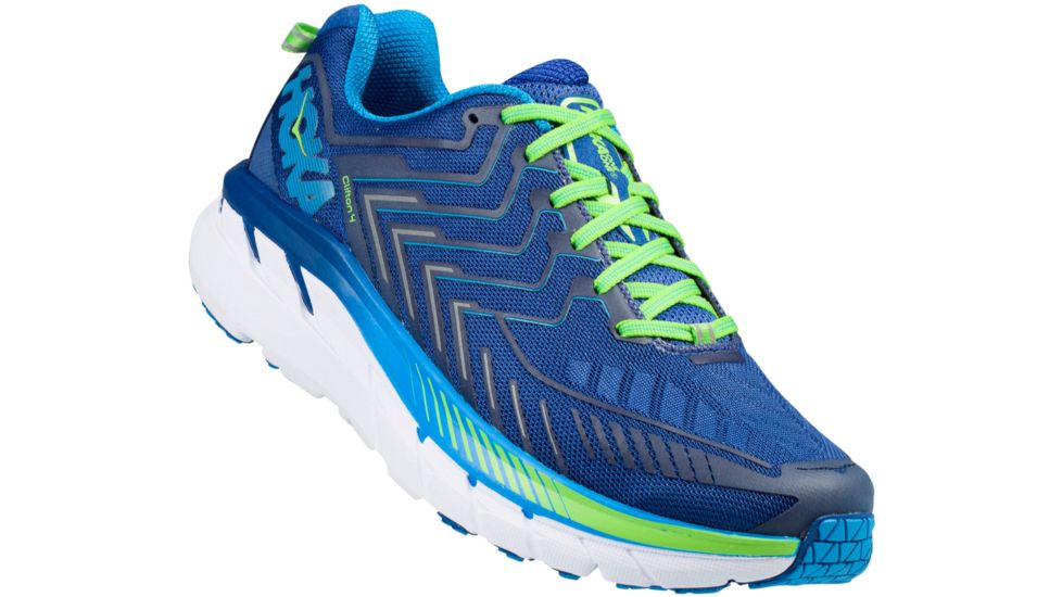 Hoka Clifton 4 Road Running Shoe - Men's-True Blue/Jasmine Green-Medium-8.5