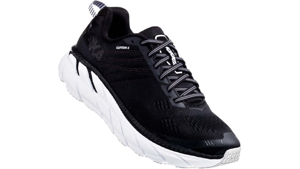 Hoka Clifton 6 Road Running Shoes - Mens, Black/White, 10EE, 1102876-BWHT-10EE