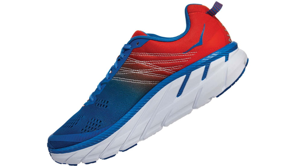 Hoka Clifton 6 Road Running Shoes - Mens, Mandarin Red/Imperial Blue, 9, 1102872-MRIB-9