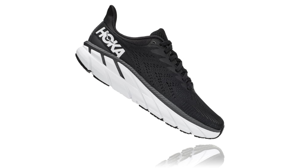 Hoka Clifton 7 Road Running Shoes - Womens, Black/White, 10 US, Wide, 1110535-BWHT-10D