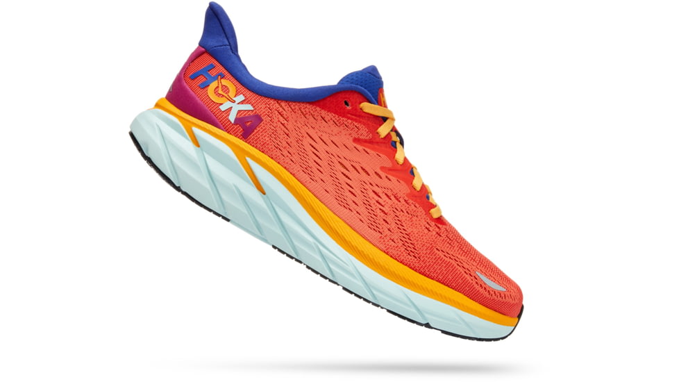Hoka Clifton 8 Road Running Shoes - Women's, 8 US, Fiesta/Bluing, 1119394-FBLN-08B