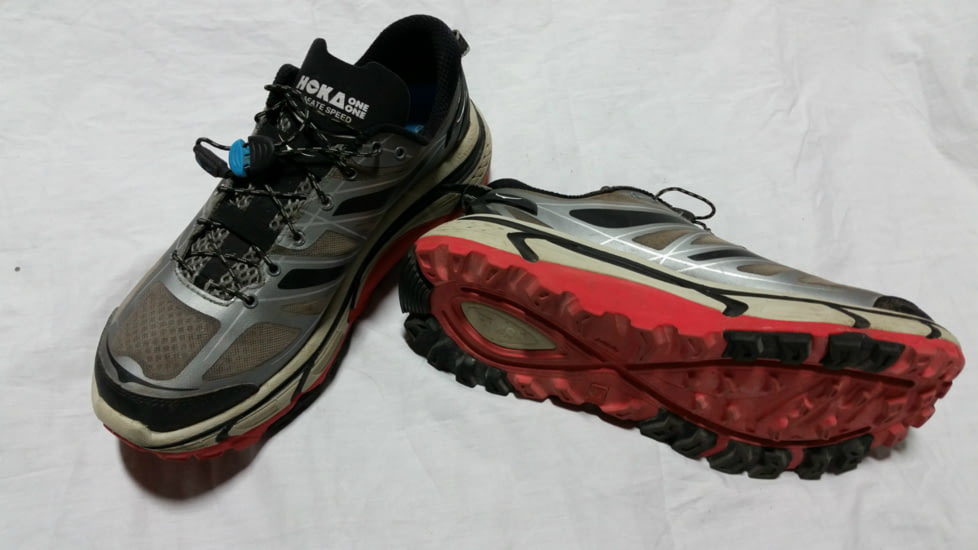 Hoka Mafate Speed Trail Running Shoe - Men's-Grey/Black/Red-Medium-8.5 US