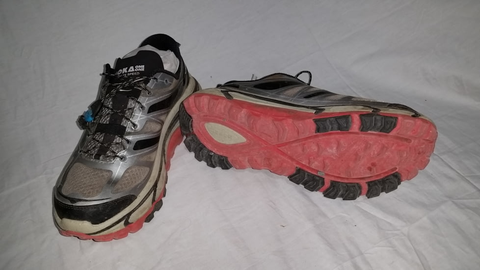 Hoka Mafate Speed Trail Running Shoe - Men's-Grey/Black/Red-Medium-8.5 US