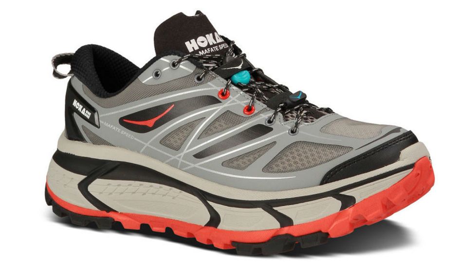 Hoka Mafate Speed Trail Running Shoe - Men's-Grey/Black/Red-Medium-13 US