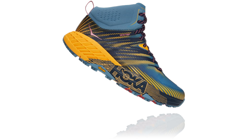 Hoka Speedgoat 2 Mid GTX Hiking Shoes - Womens, Provincial Blue / Saffron, 8, 1106533-PBSF-08