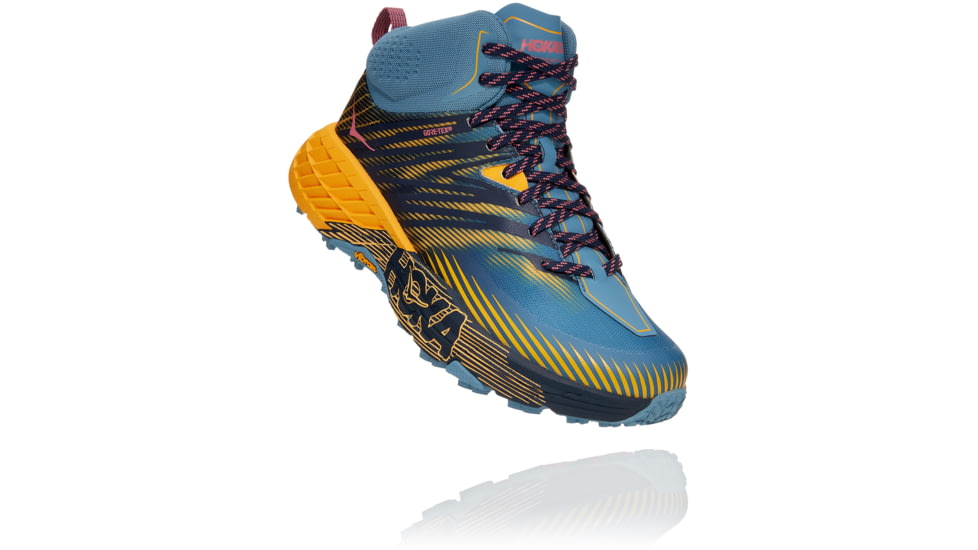 Hoka Speedgoat 2 Mid GTX Hiking Shoes - Womens, Provincial Blue / Saffron, 8, 1106533-PBSF-08