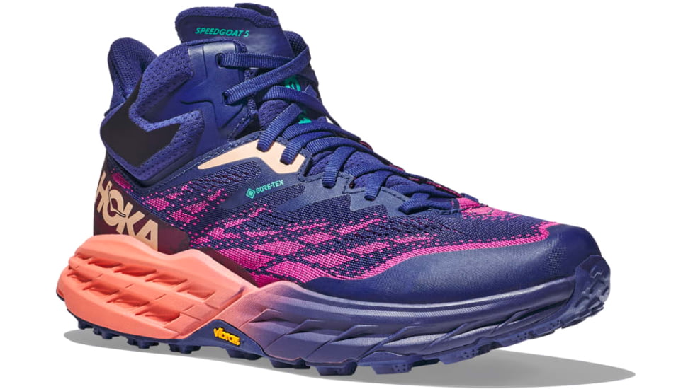 Hoka Speedgoat 5 Mid GTX Hiking Shoes - Womens, Bellwether Blue / Camellia, 08B, 1127919-BBCML-08B