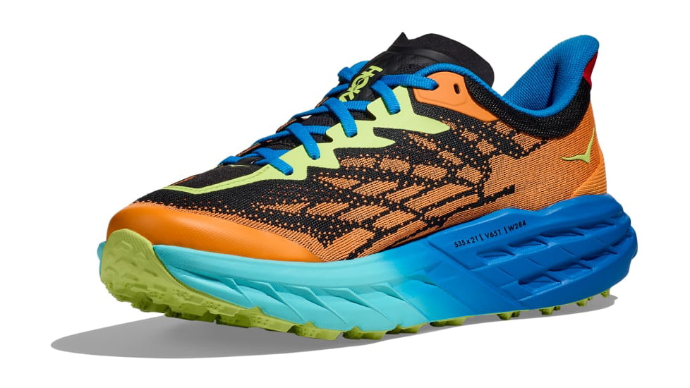 Hoka Speedgoat 5 Trailrunning Shoes - Mens, Solar Flare/Diva Blue, 10.5 D, 1123157-SDV-10.5D