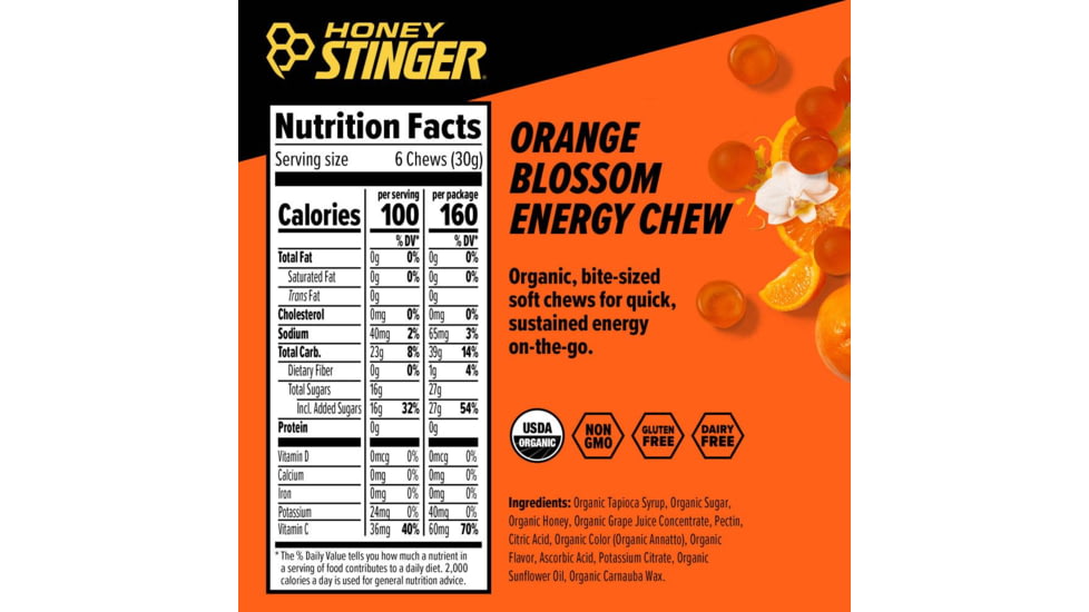 Honey Stinger Energy Chews, Orange Blossom, 1.8oz Bag, 72319