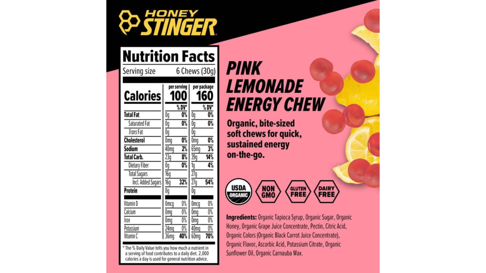 Honey Stinger Energy Chews, Pink Lemonade, 1.8oz Bag, 72512