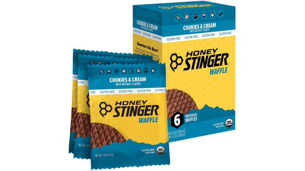 Honey Stinger Gluten Free Organic Waffle, Cookies &amp; Cream, 1 oz Pack/ 6 Count Box, 76106