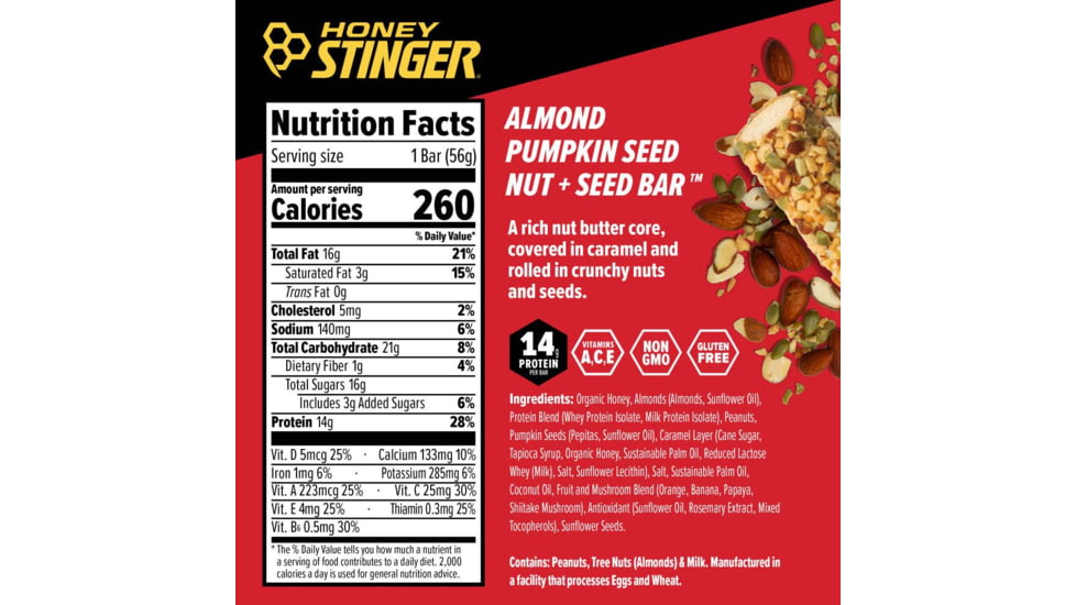 Honey Stinger Nut + Seed Bar, Almond and Pumpkin Seed, 1.98 oz, 73612