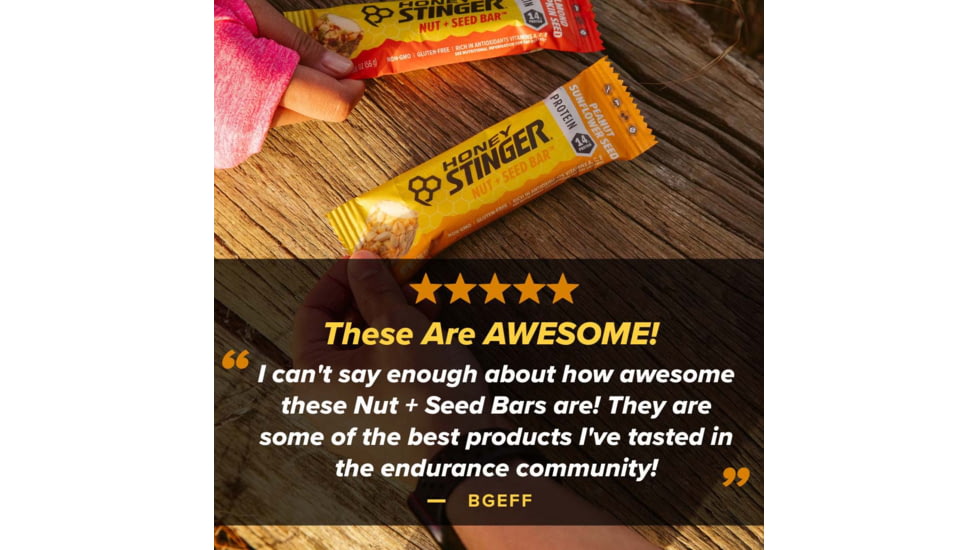 Honey Stinger Nut + Seed Bar, Peanut and Sunflower Seed, 1.98 oz, 73512