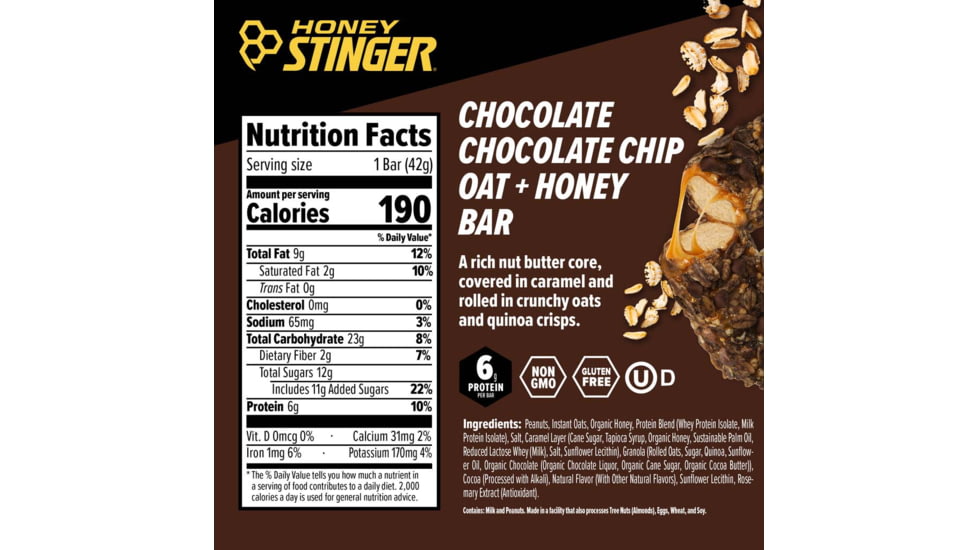 Honey Stinger Oat + Honey Bar, Chocolate Chip, 1.48 oz, 73812