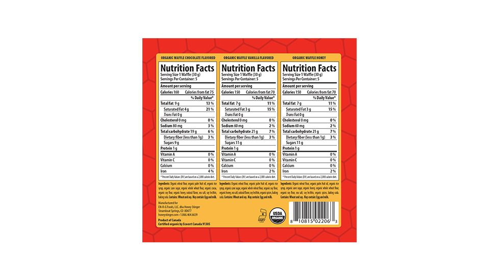 Honey Stinger Organic Waffle Variety Box - 5 Honey, 5 Vanilla, 5 Chocolate, 15 Pack 80015