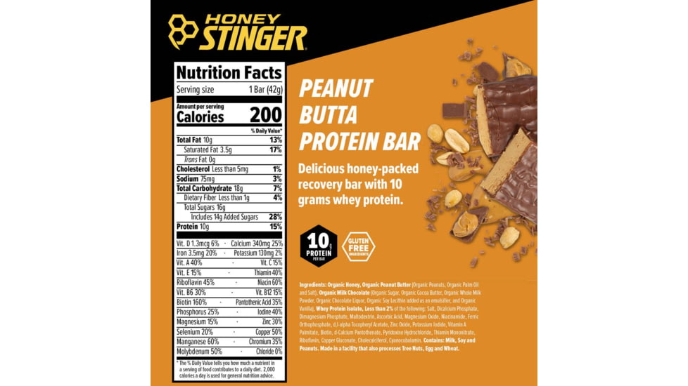 Honey Stinger Protein Bar Bar, Peanut Butta - 10g, 73019