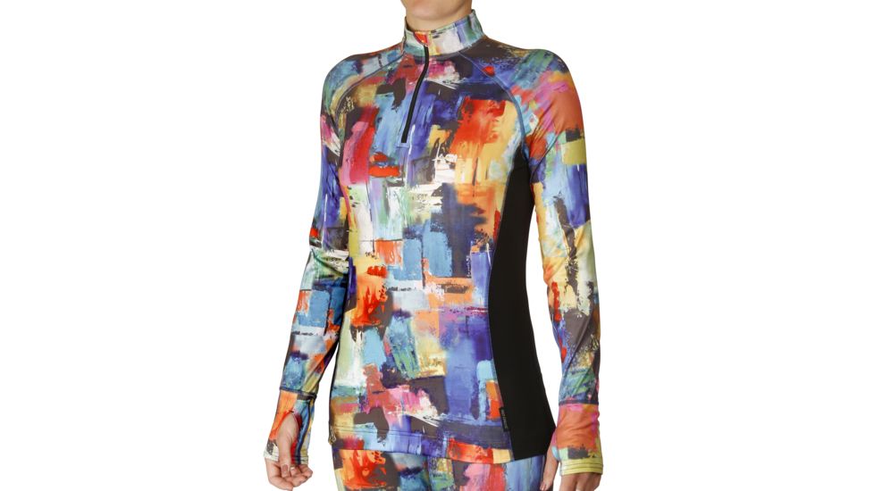 Hot Chillys Micro Elite Chamois Print Zip-T - Womens, Life In Color/Black, Medium, HC9924P-Life In Color/Black-M