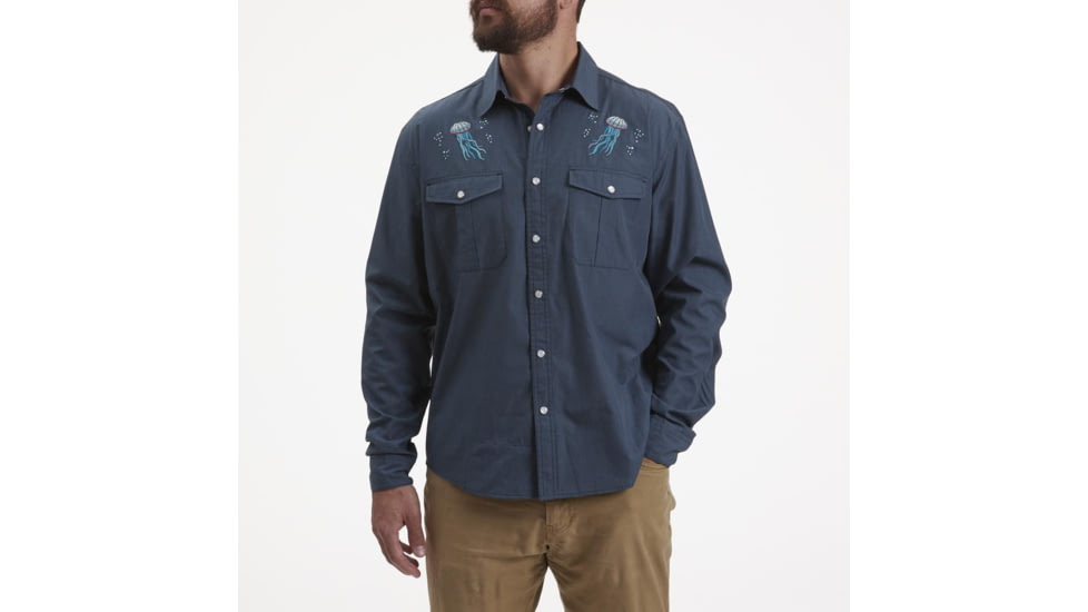 Howler Brothers Gaucho Snapshirt - Mens, Deep Blue Microstripe/Jellyfish, L, 120720S-BBM-L