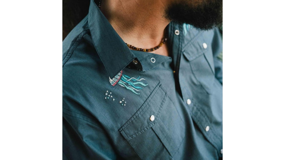 Howler Brothers Gaucho Snapshirt - Mens, Deep Blue Microstripe/Jellyfish, L, 120720S-BBM-L